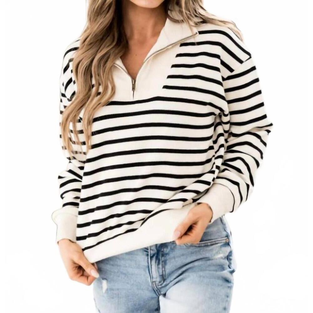 NEW AMPERSAND AVE stripe zip sweater in risk taker